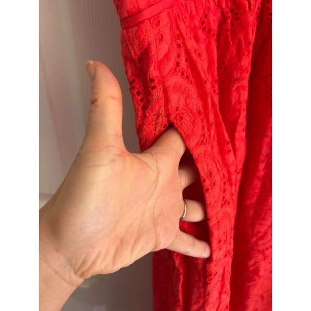 JCREW $198 Petite double-strap midi dress in eyelet Size 2P Coral Red